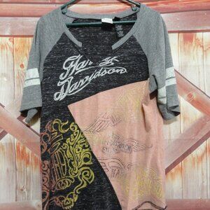 Harley Davidson V neck Distressed look soft T C measurements